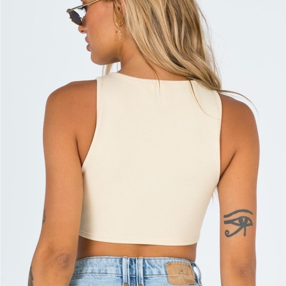 Princess Polly Cream Ribbed Crop Top - Picture 3 of 8
